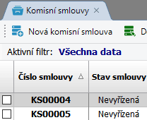 Seznam komisních smluv.