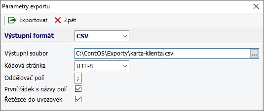 Export dat ve formátu XML a CSV